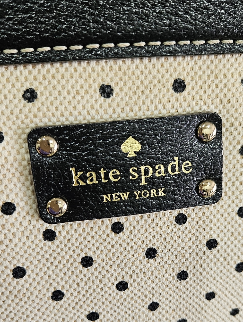 Kate Spade NY Black & White Polka Dot Canvas Satchel | Top Handle Bag-Large - Picture 12 of 17
